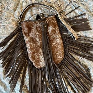 Leather Cowhide Bag Western Fringed Crossbody Handmade One of a Kind